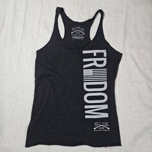 Grunt Style Freedom Charcoal Gray Women's Flowy Tank Top Sz L Athetic Flag Army